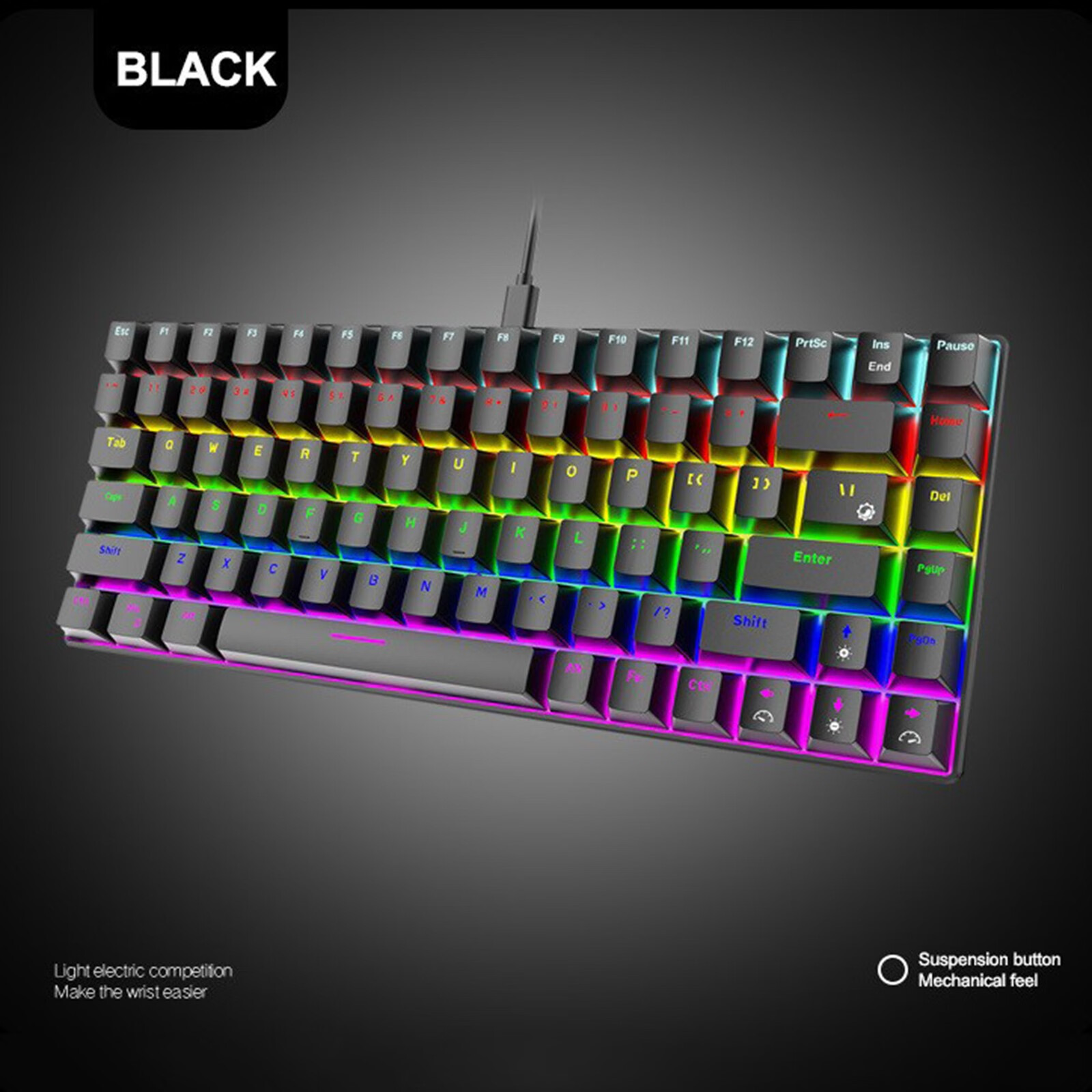 Jpgif 84 Key RBG Luminous Mechanical Keyboard USB C Wired 70% Compact Ergonomic Waterproof Keyboard For PC