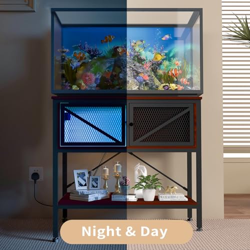 40-50 Gallon Fish Tank Stand, Aquarium Stand with Power Outlets & LED Light, Cabinet for Fish Tank Accessories Storage, Heavy Duty Metal Frame, 760LBS Capacity, White