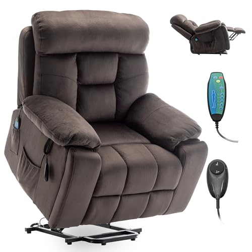 Power Lift Chair Lay Flat Recliner Infinite Position Electric Dual Motor Stand Up Lift Chair with Massage and Heat for Adults,Heavy Duty Recliners with 2 Remote Controls and Two Cup Holders