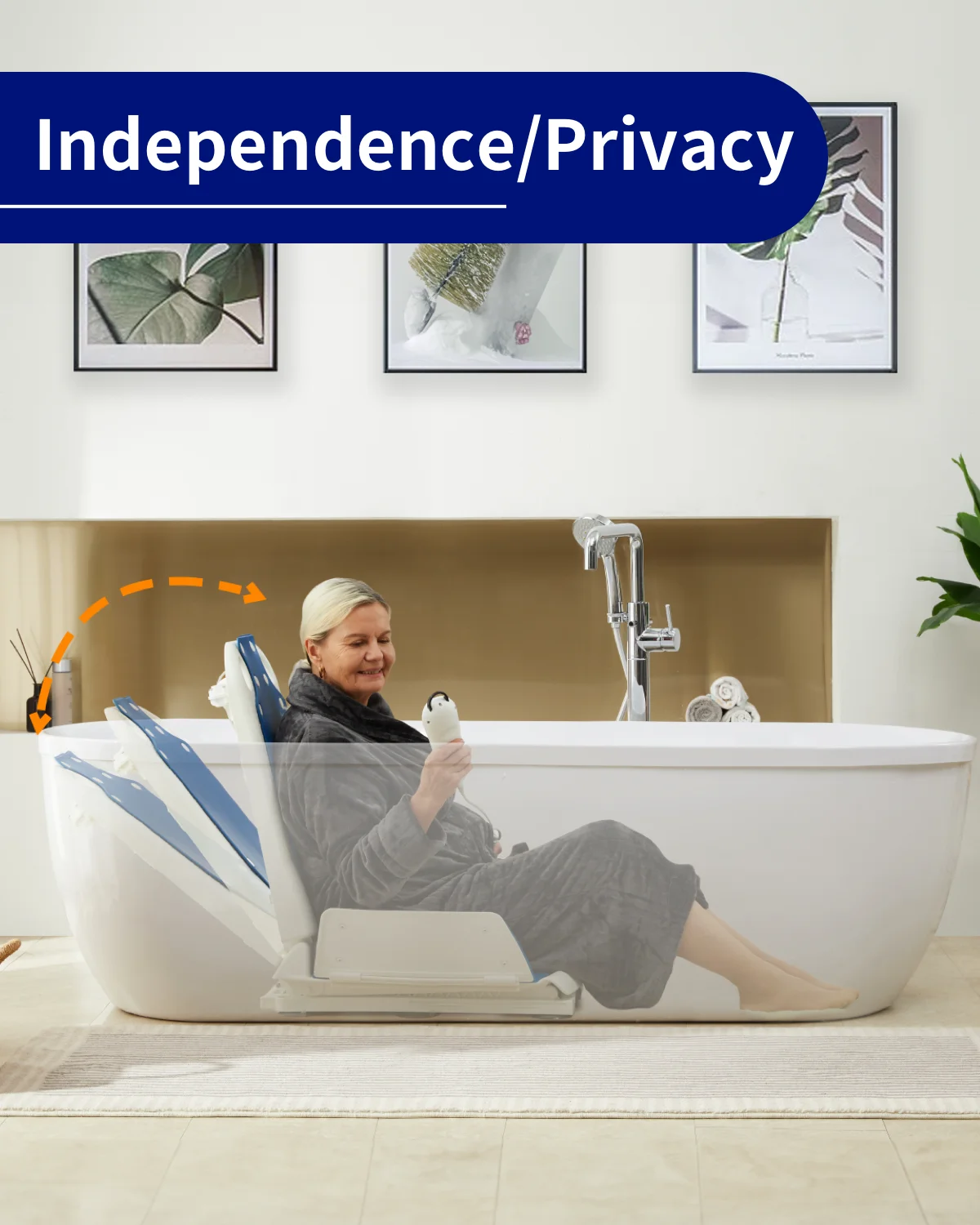 Electric Bath Lift Chair ,Suitable for Bathtubs Larger Than 16“ Wide, High-Strength Steel Pole Support,6 Bottom Non-Slip Suction Cups,Collapsible,Bearing Weight 300LB