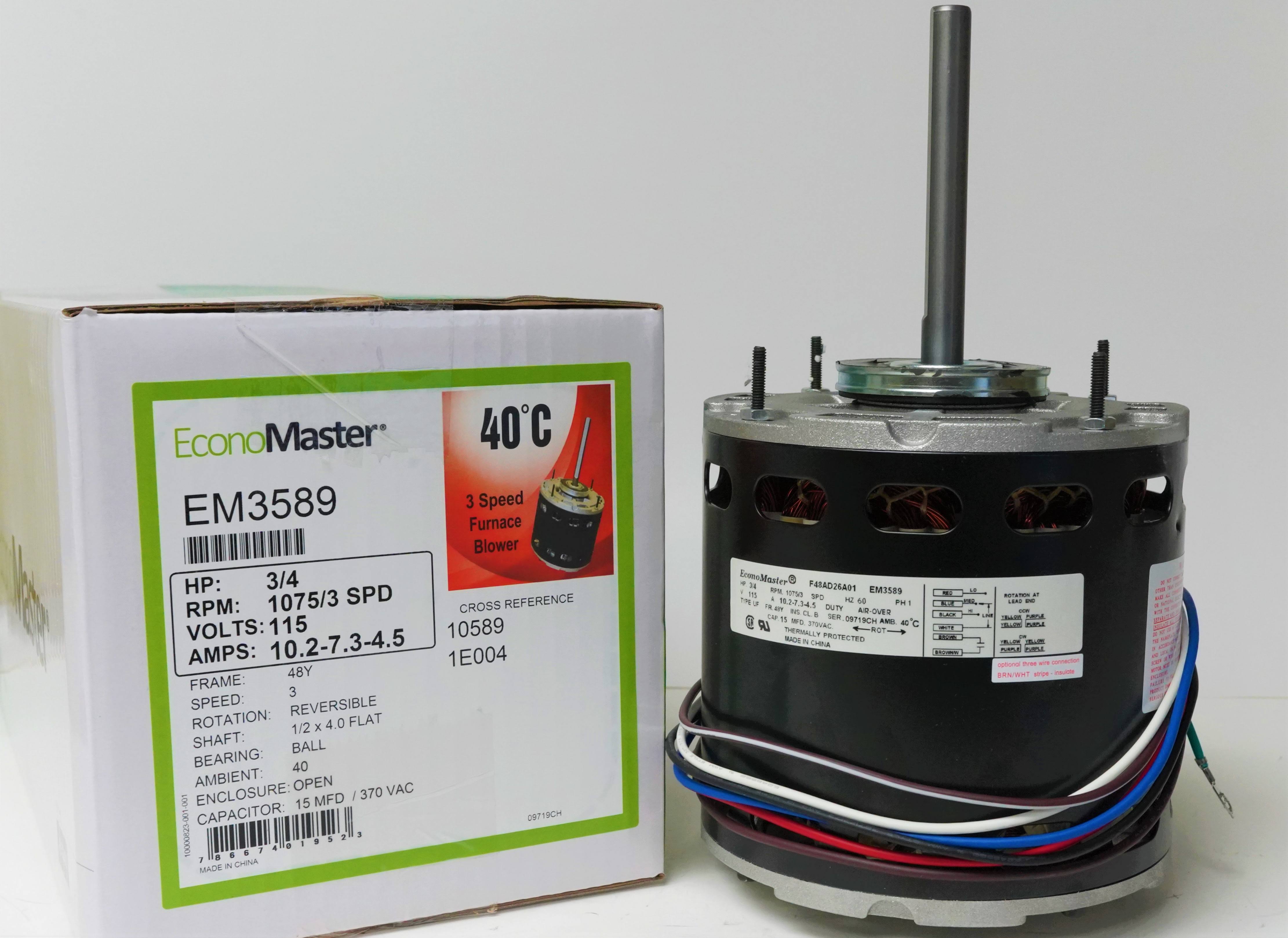 Century EM3589, Blower Motor, 3/4 HP, 1075 RPM, 115V