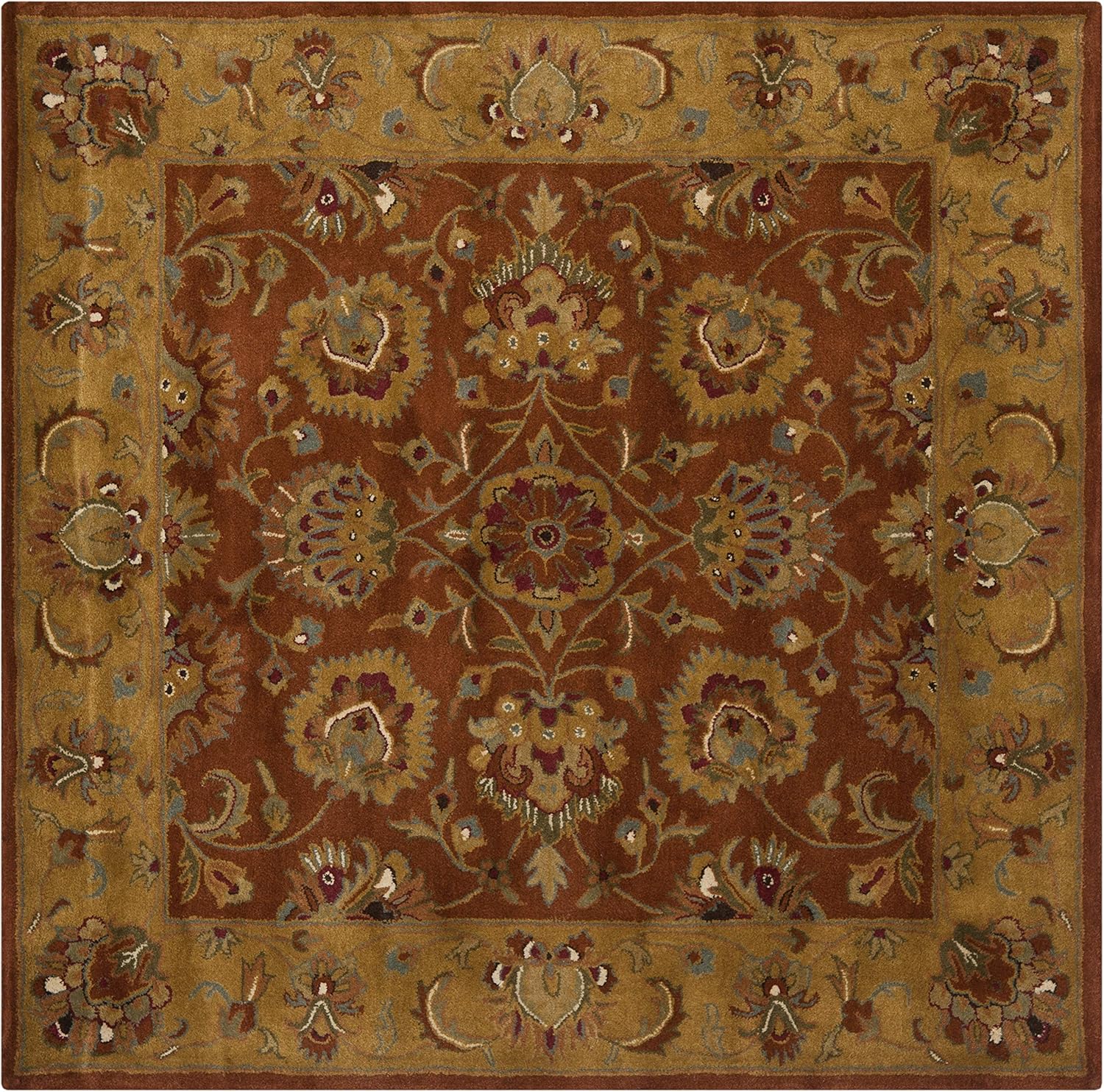 SAFAVIEH Heritage Collection 6' Square Red / Natural HG820A Handmade Traditional Oriental Premium Wool Area Rug