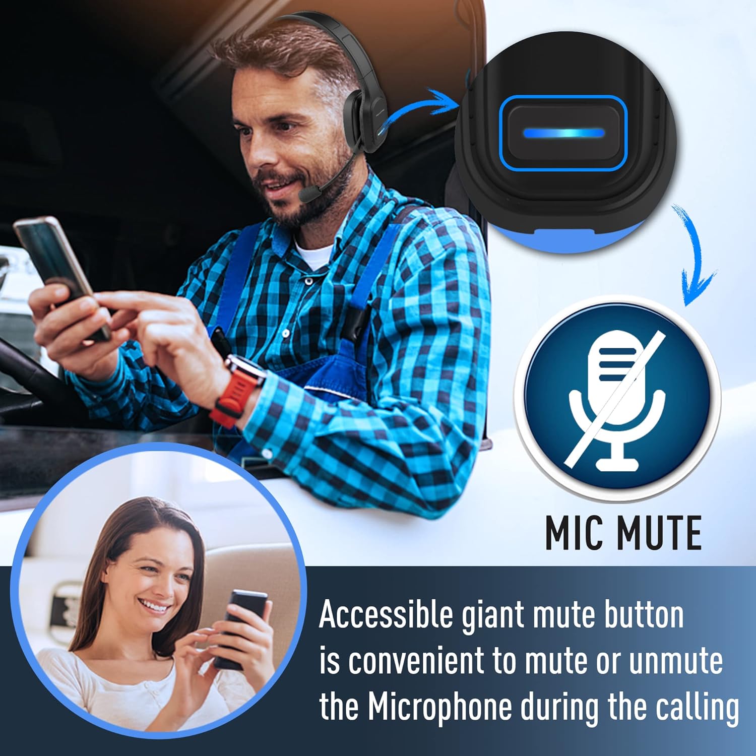 VELKPRO Wireless Headset with Microphone - Comfortable Single-Ear Headphone with Adjustable Headband, Noise Isolation Mic - Communication Accessories for Truck Drivers, Home Office, Call Center Work