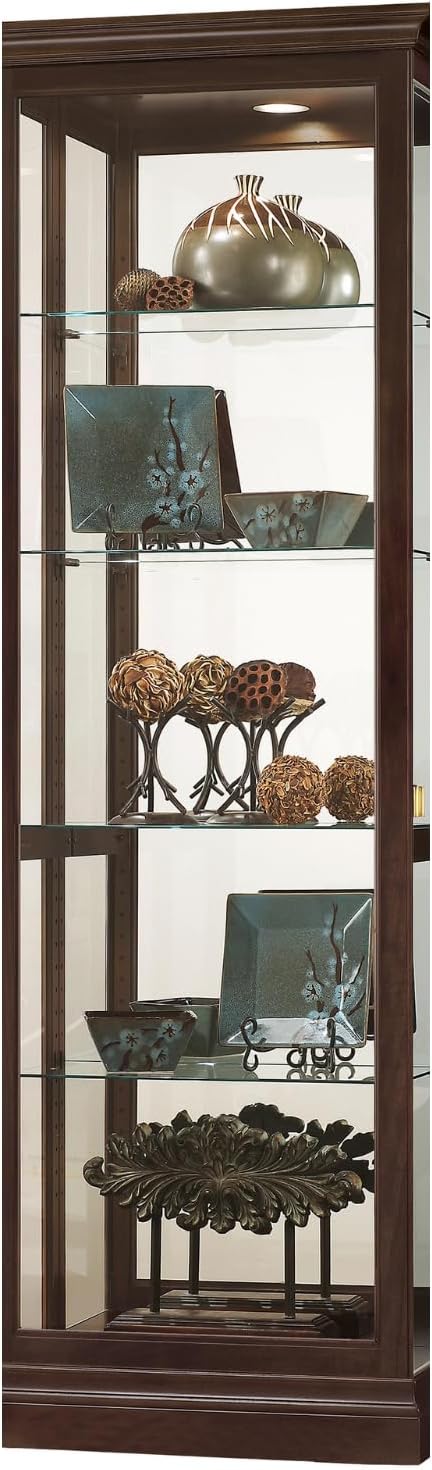 Howard Miller Brantley Curio Cabinet 680-671 – Espresso Finish, Vertical Home Decor, Four Glass Shelves, Five Level Display Case, No Reach Light, Sliding Doors