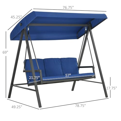 Outsunny 3-Seat Outdoor Porch Swing with Stand, Heavy Duty Patio Swing Chair with Adjustable Canopy, Removable Cushions, Breathable Mesh Seat for Garden, Backyard, and Poolside, Beige