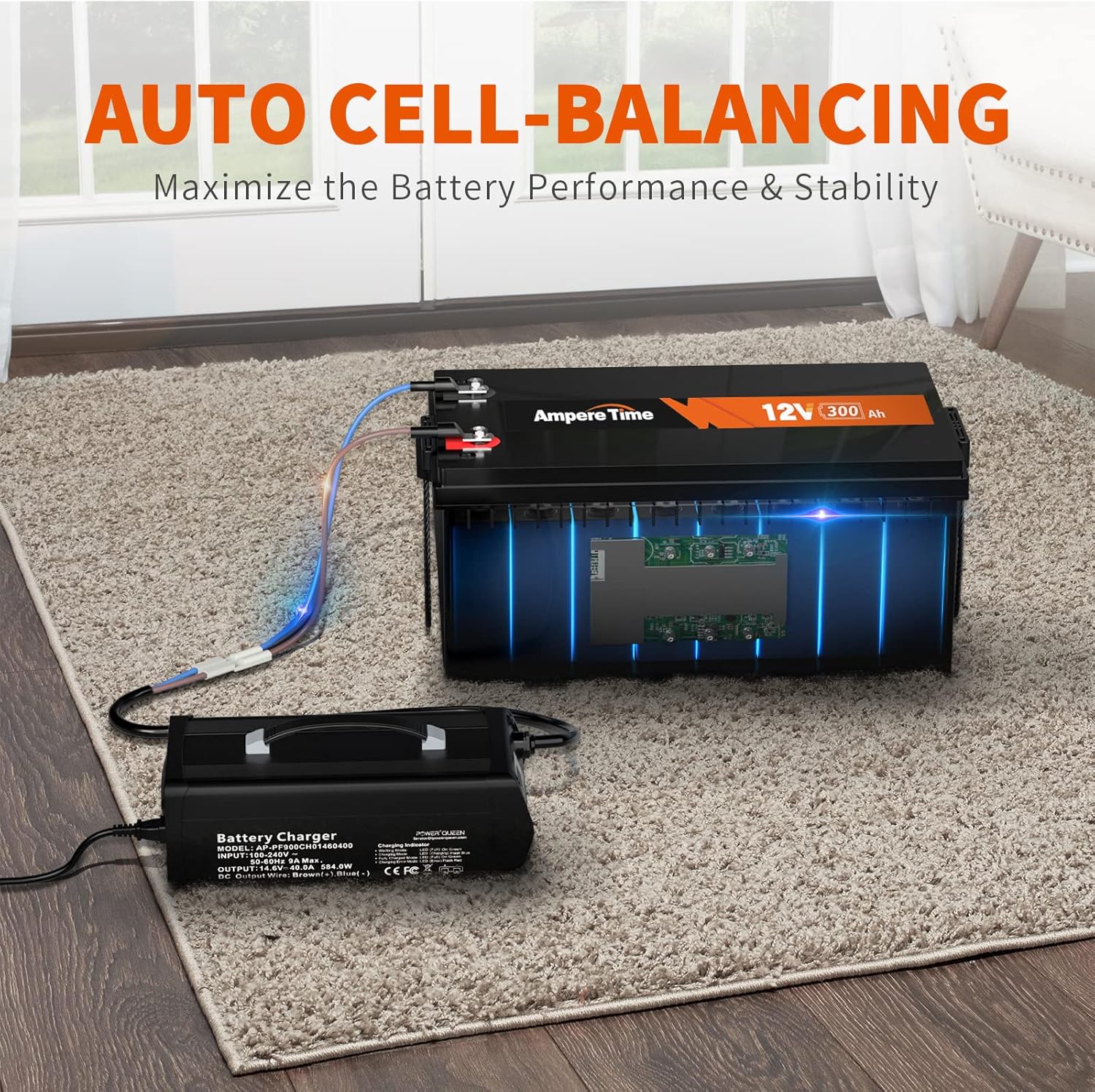 Ampere Time 12V 200Ah LiFePO4 Battery with 14.6V 20A Dedicated Lithium Battery Charger; Built-in 200A BMS, 4000+ Cycles, Perfect for RV, Solar, Marine, Overland, Off-Grid Application��