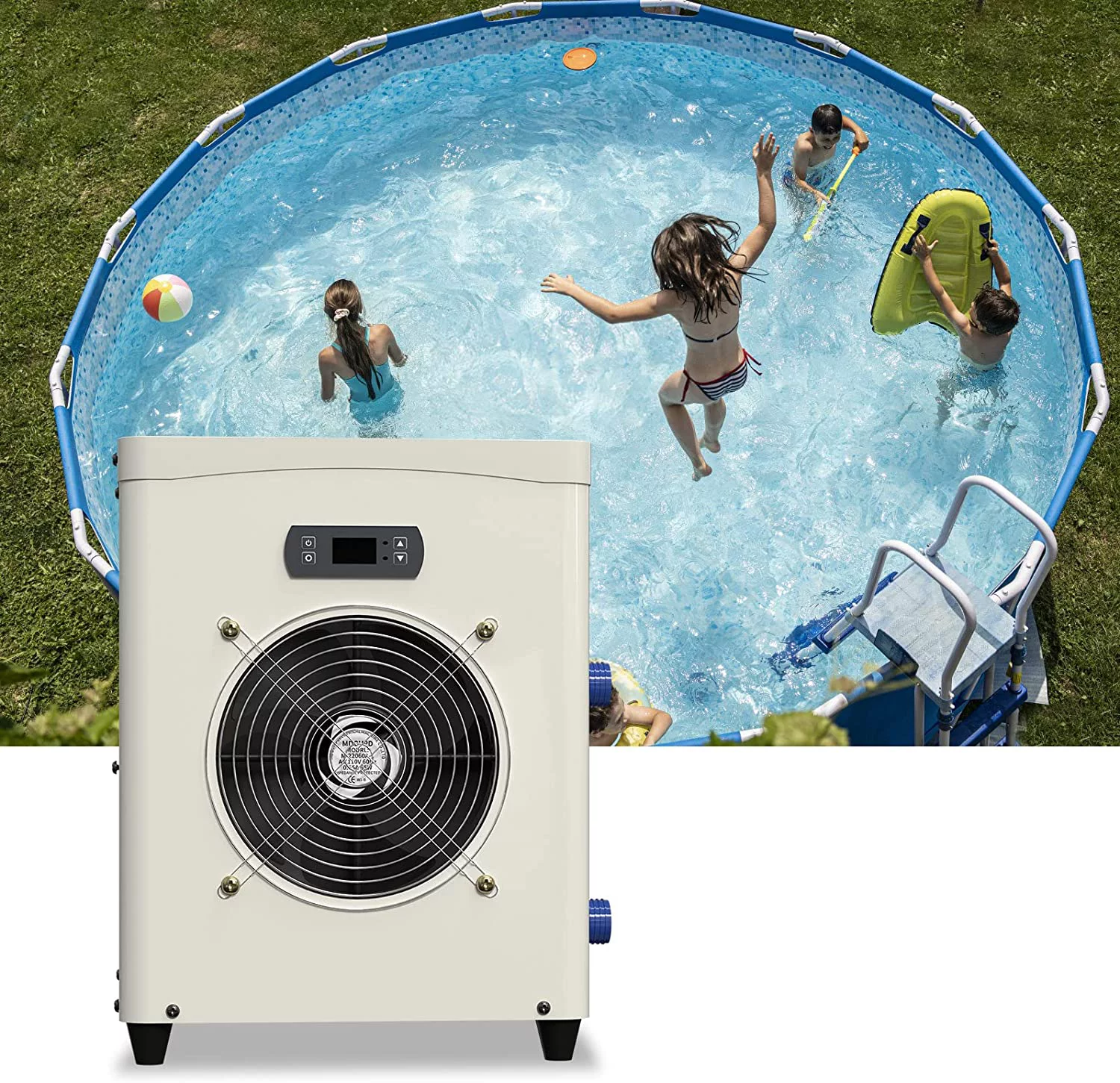 Slsy 14331 BTU Mini Swimming Pool Heat Pump for Above-Ground Pools, Electric Pool Heater with Titanium Heat Exchanger, 110V 60Hz