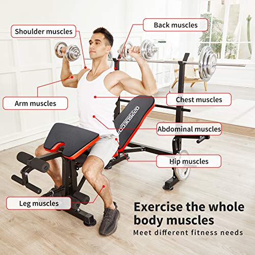 OPPSDECOR 600lbs 6 in 1 Weight Bench Set with Squat Rack Adjustable Workout Bench with Leg Developer Preacher Curl Rack Fitness Strength Training for Home Gym