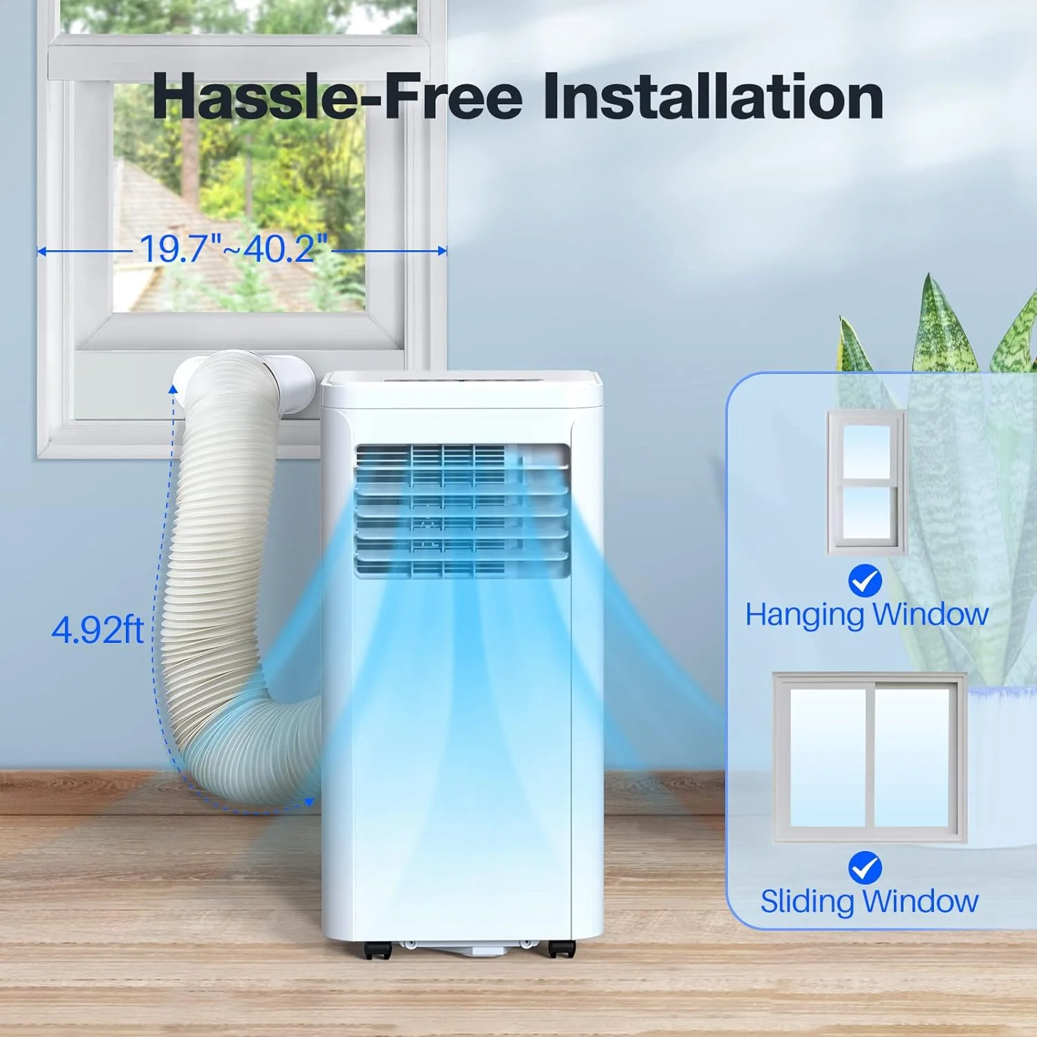 YONG Portable , 8000 BTU AC Unit with Dehumidifier & Fan Modes, Up to 350 Sq.Ft, Remote Control, 24H On/Off Timer, Quiet for Room, Window Mount Kit