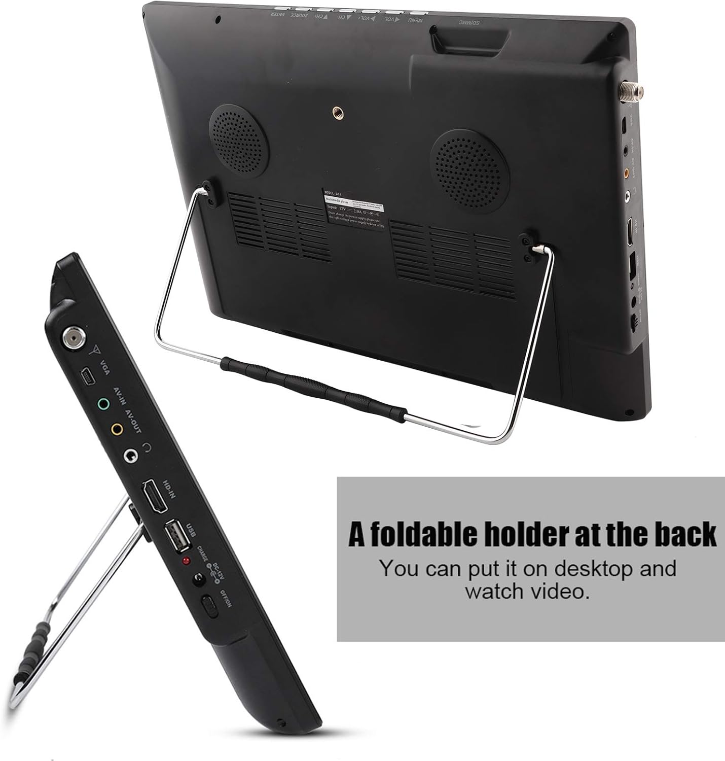 Yoidesu 14”Portable TV with ATSC Tuner,Battery Operated TV with HDMI, SD/MMC, USB, VGA, AV in/Out and Remote Control,Small Car TV for Kids,Kitchen,Traveling,Camping