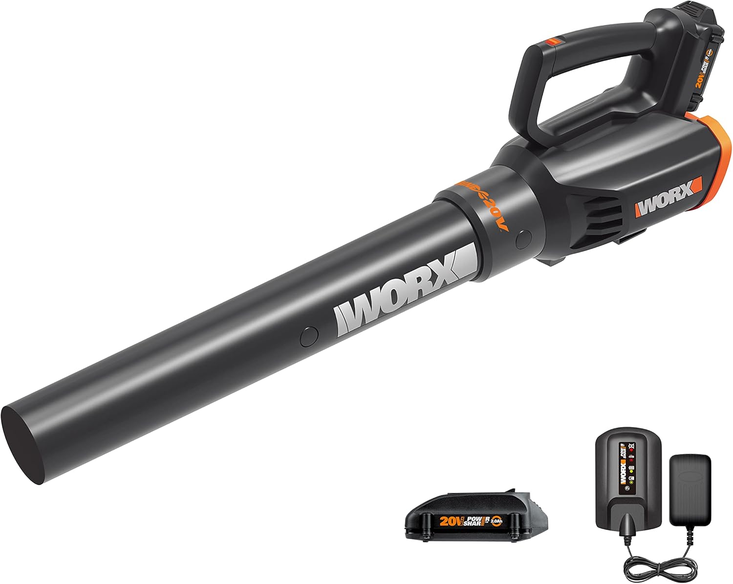 WORX 20V Cordless Leaf Blower Turbine 2 Variable Speed Control, 4.0 Ah Battery and Charger Included,for Lawn Care Yard Work WG547.2