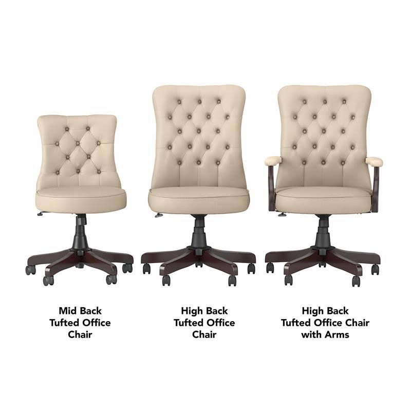 Bush Business Furniture Arden Lane High Back Tufted Office Chair with Arms - Antique White Leather