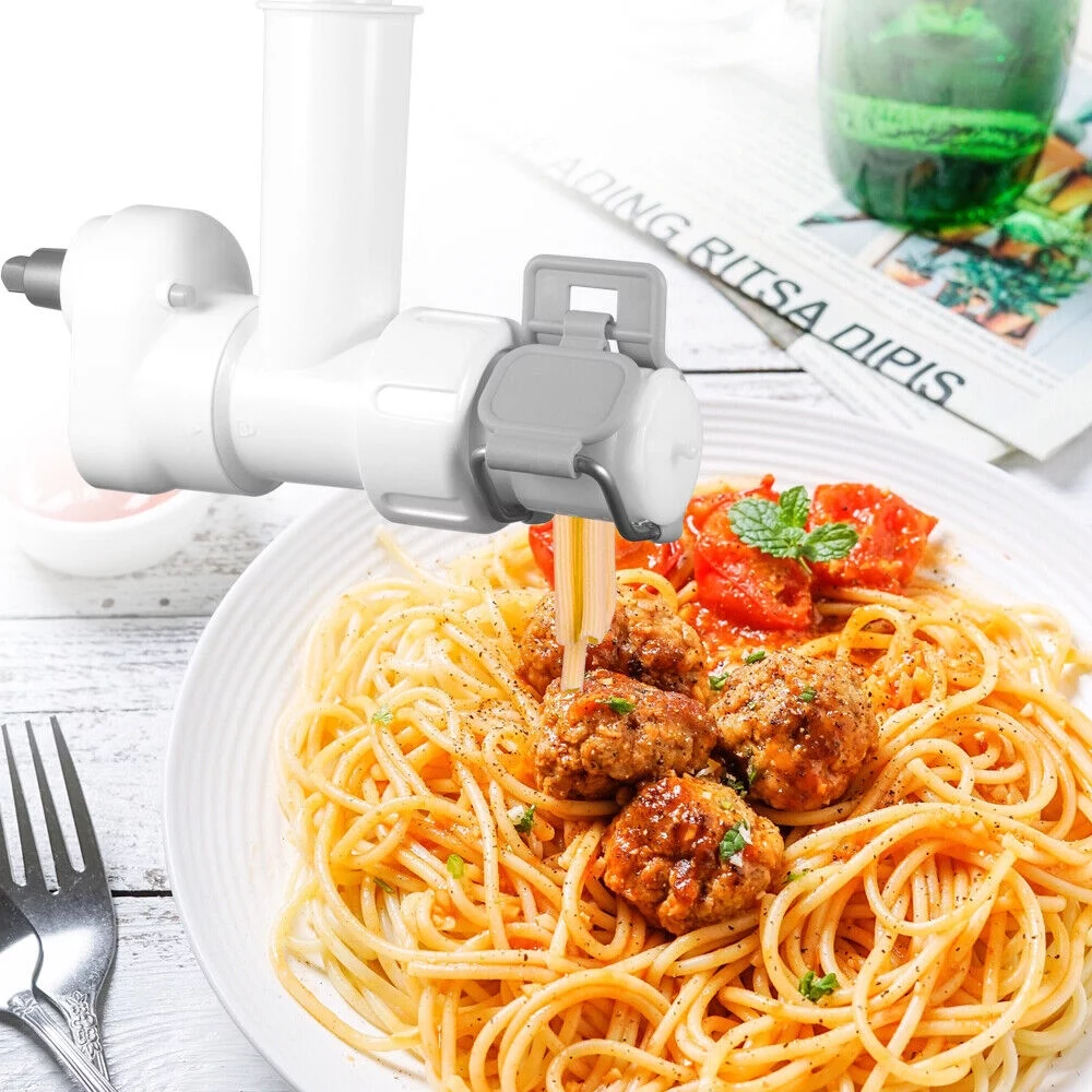 KingFurt 6X Pasta Roller & Food Meat Grinder Attachment- Automatic Spaghetti Noodle Maker for KitchenAid Mixers - White