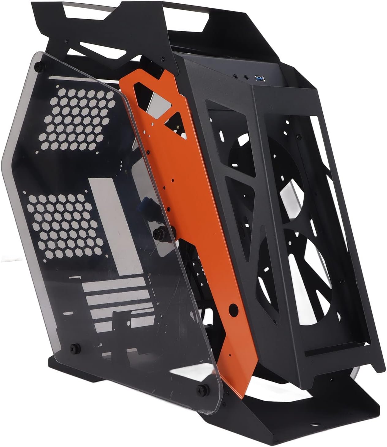 M-ATX PC Case Desktop Chassis, PC Gaming Case, Computer Case with Tempered Glass Transparent Design, Water Cooled ATX Case for Office Home, Support 1x3.5HDD,1x2.5SSD