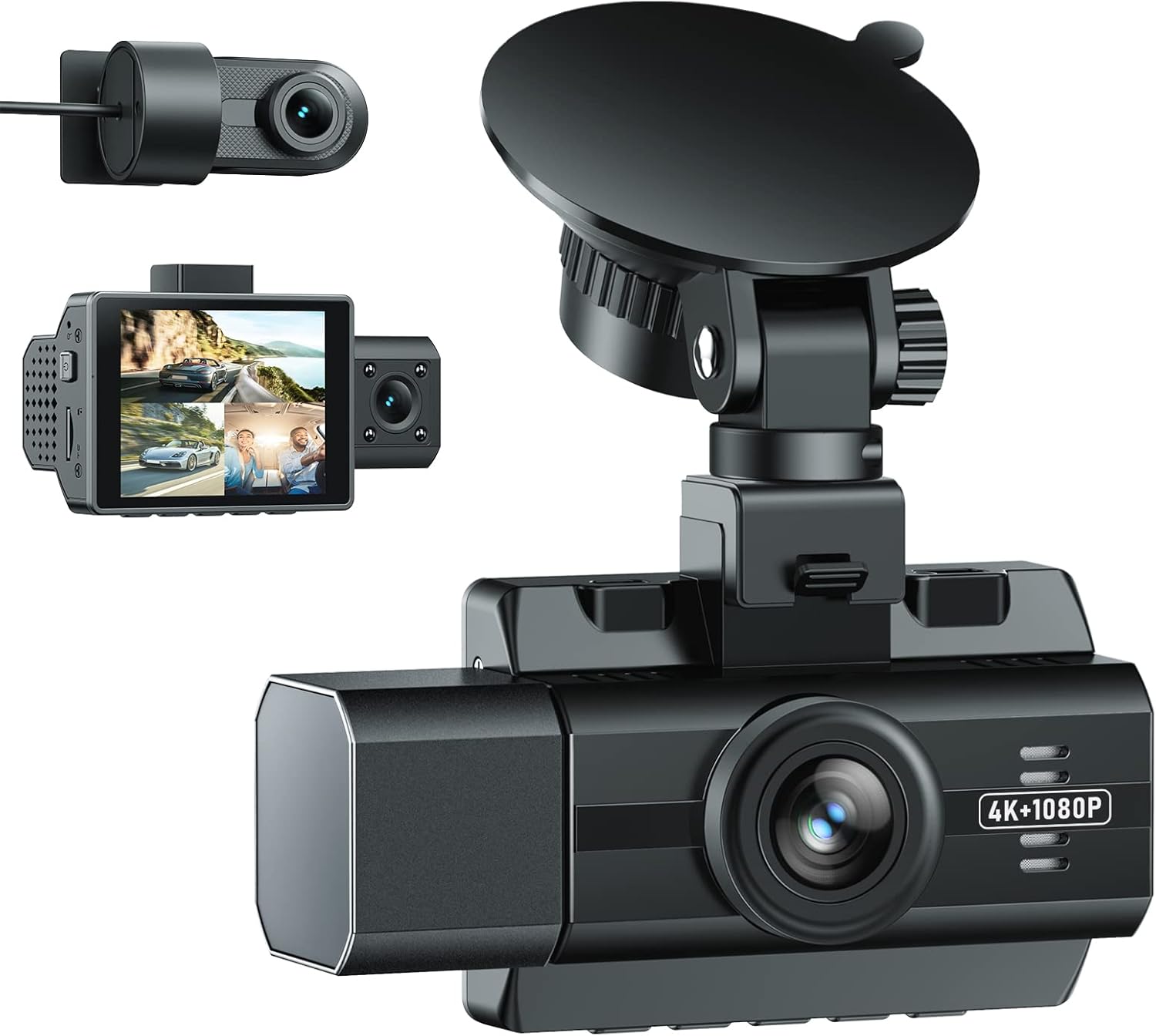 4K Dash Cam Front and Rear Inside 3 Channel Dash Camera, 4K+1080P Dual Dashcam, Dash Camera with Infrared Night Vision, Parking Mode, Loop Recording, G-Sensor, Support 128 GB