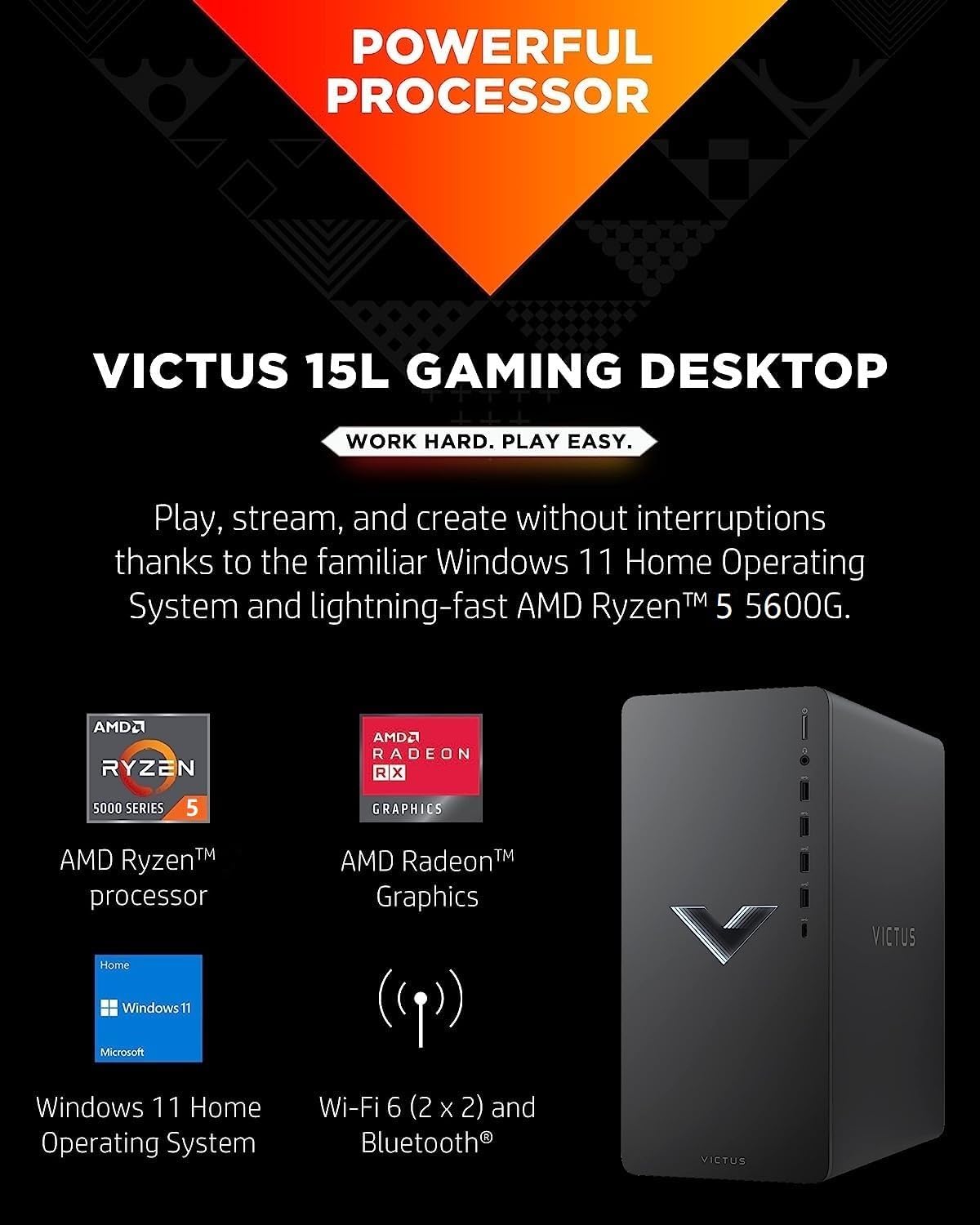 HP Victus 15L Gaming Desktop Bundle PC, AMD RX6400 Graphics, AMD Ryzen 5 5600G,32GB SDRAM, 1TB SSD + 1TB HDD, Windows 11 Home OS, RGB Lighting, Wi-Fi & Bluetooth (TG02-0013w,2023)
