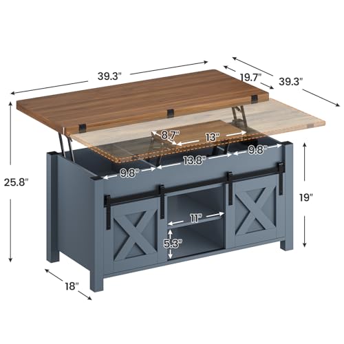 SEDETA Lift Top Coffee Table, 4 in 1 Multi-Function Convertible Coffee Tables with Storage and Hidden Compartment, Farmhouse Coffee Table Converts to Dining Table for Living Room, Grey