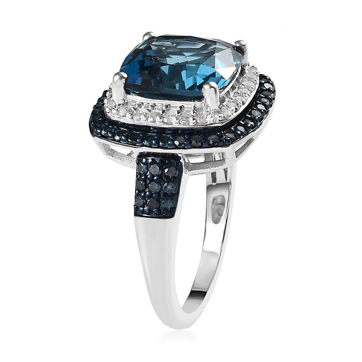 Shop LC Blue Topaz Blue Diamond Cushion 925 Sterling Silver Platinum Plated Cocktail Ring for Women Jewelry Size 9 Ct 4.92 Birthday Gifts for Women