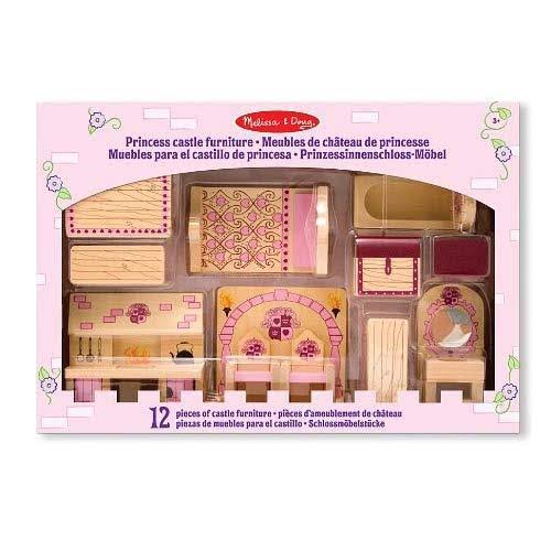 Melissa u0026 Doug Princess Castle Wooden Dollhouse Furniture (12 Pcs)