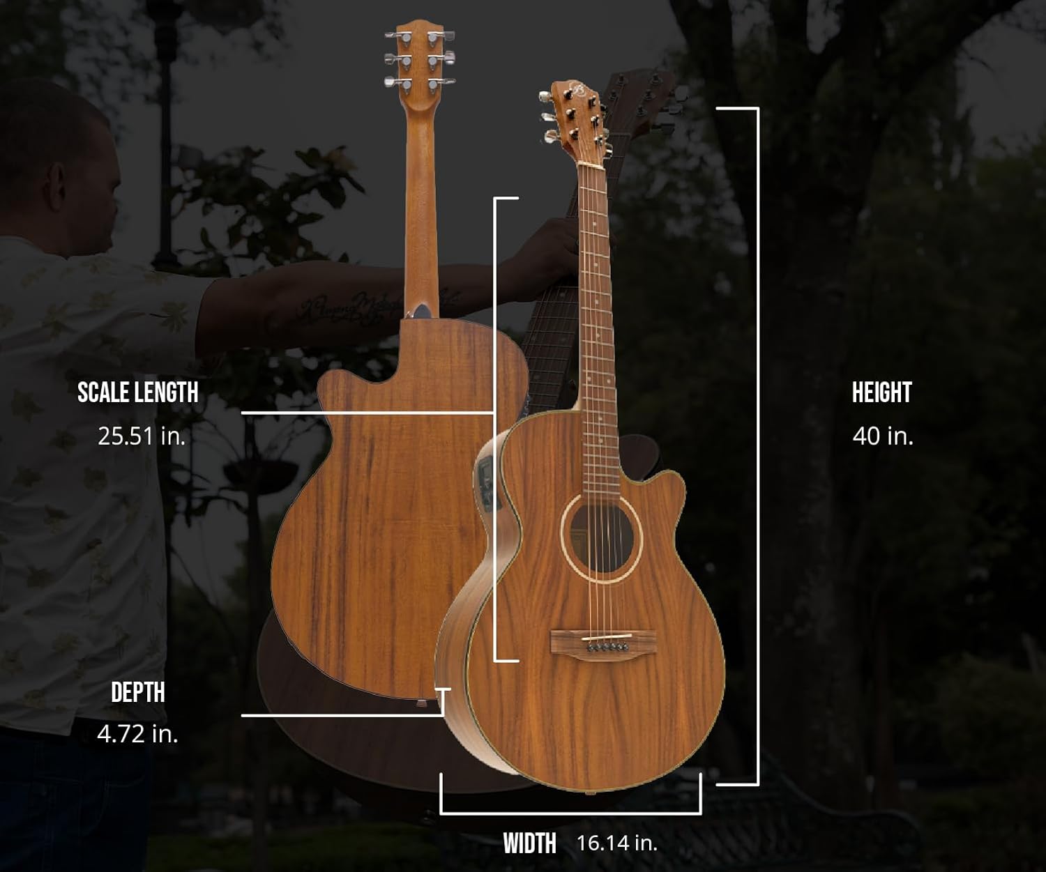 Bamboo Acoustic Electric Guitar 40" Acacia Cutaway Guitar. Beginner Kit for Adults ands Teens with Gig Bag, Pick, Tuner, Strings, Capo, Strap, pickguard and Truss Rod Key.
