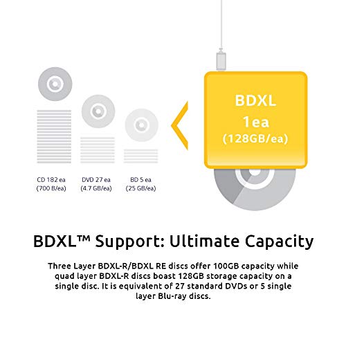 LG BP60NB10 Portable 6X Ultra HD Blu-ray Burner External Drive with CyberLink Software and USB Cable