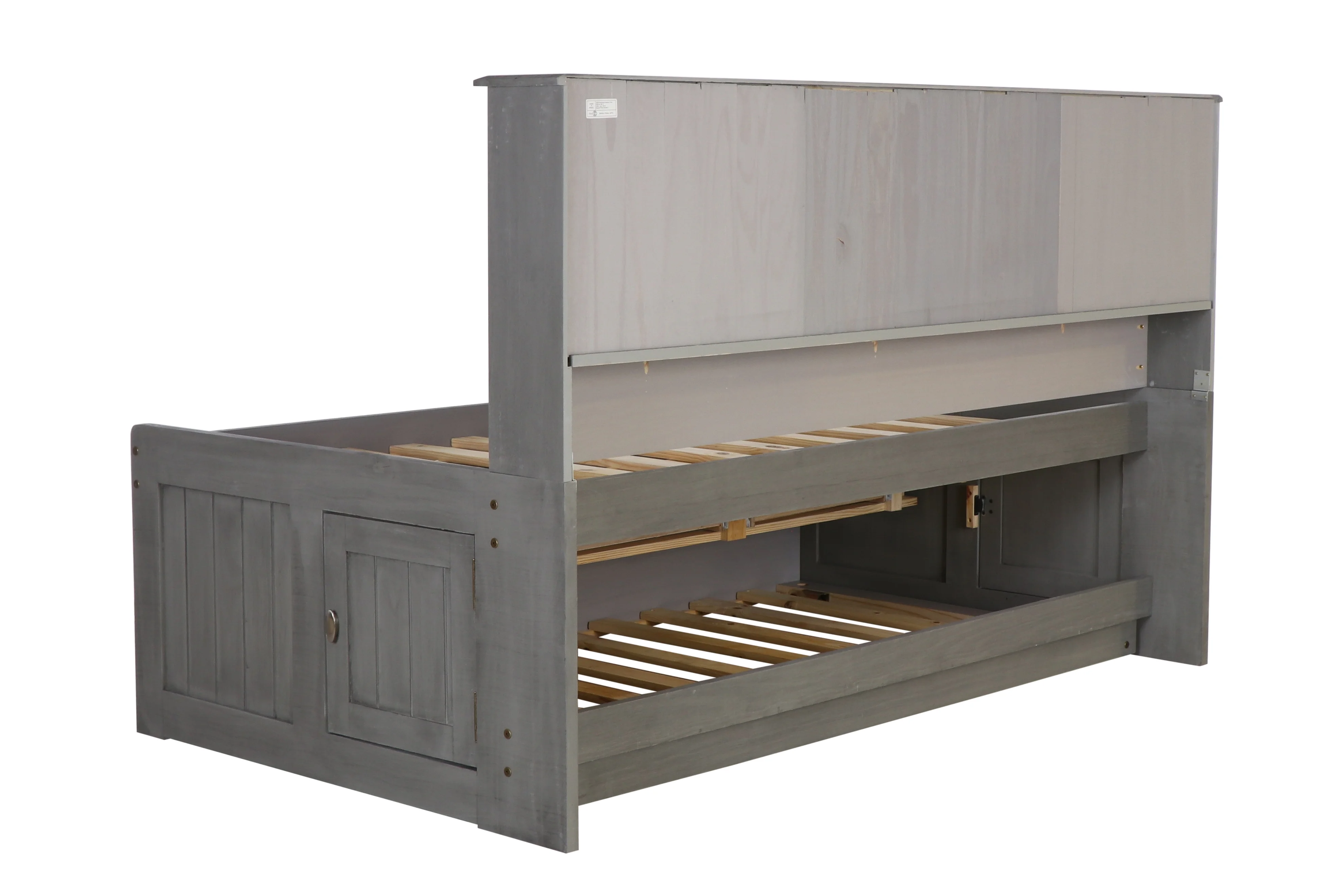 Discovery World Furniture - Twin Size Bed Frame with Headboard Bookcase Captain Day Bed with 3 Drawers & Twin Trundle, Twin Size Bed with Storage & Trundle, Charcoal