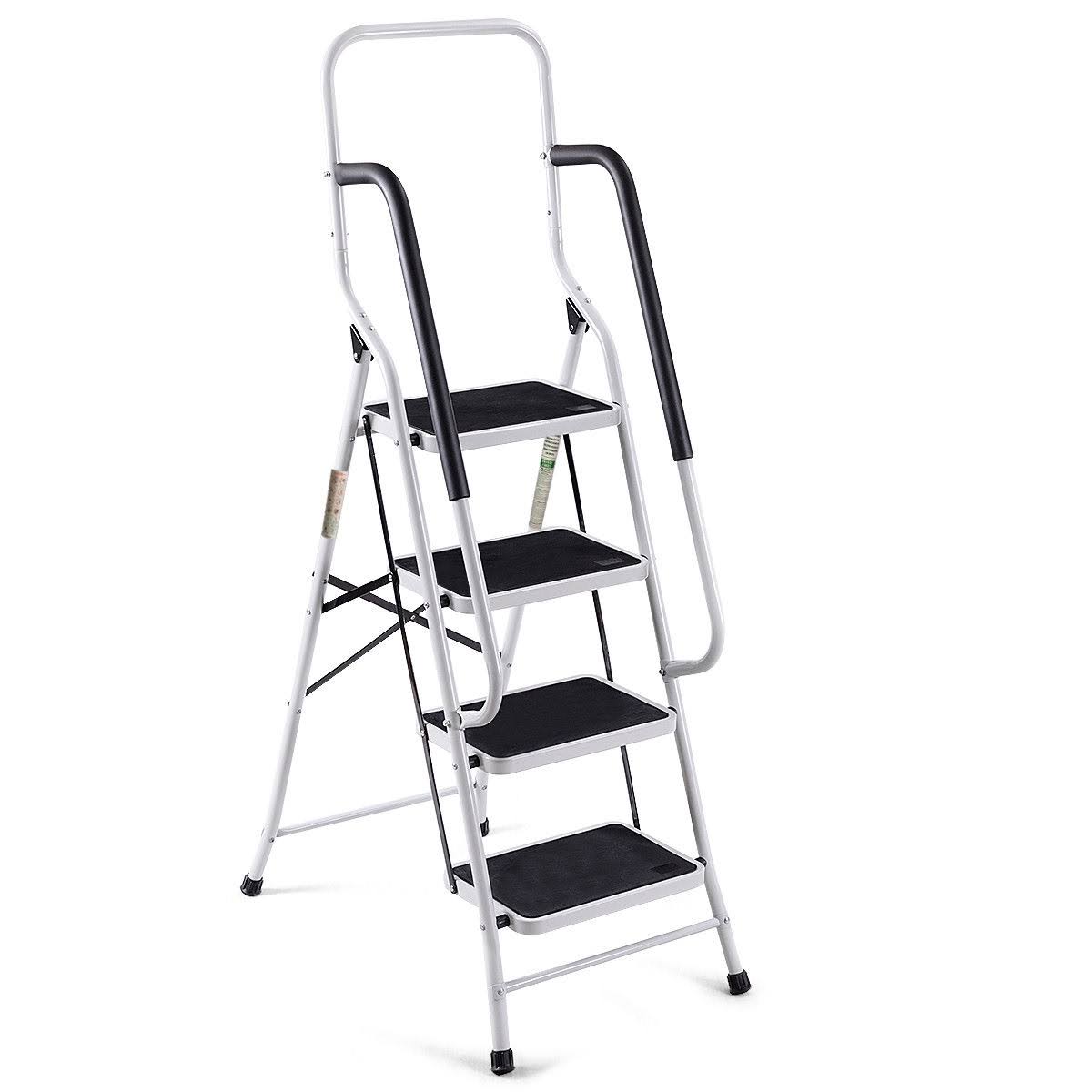 2-in-1 Non-Slip 4 Step Folding Stool Ladder with Handrails