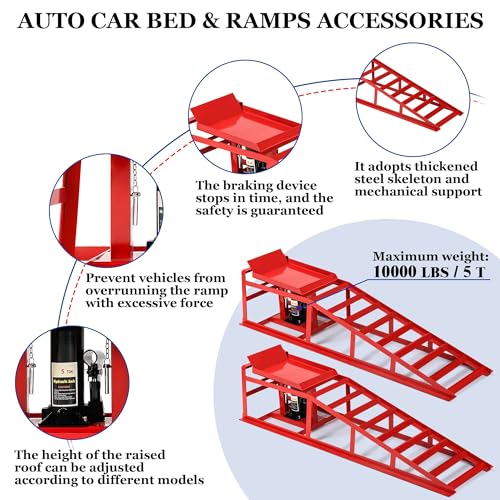 2PCS 5T 11060lbs Hydraulic Car Ramps, Heavy Duty Hydraulic Vehicle Ramps Lift Ramp, Portable Car Ramps for Oil Changes, Car Lifts for Home Garage, Vehicle Auto Garage Repair