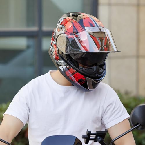 Modular Motorcycle Bluetooth Helmet, Adult Men Women Racing Full Face Helmet DOT Approved Built-in Speaker Microphone Headset Integrated FMVSS-218 Helmet, Motocross Flip Up Front Helmets