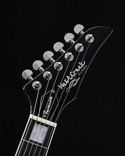 WestCreek Revenge Solid Body Electric Guitar, Heavy Metal Guitar, Right Handed, Heavy Metal Pickups, Rounded End Jumbo Frets, Bone nut, Rosewood Fretboard, Mahogany Body (Blue Yellow Gradient)