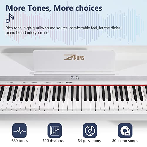 ZHRUNS Digital Piano 88 Key Weighted Keyboard,Full Size Semi Weighted Electronic Keyboard Piano,Electric Piano Keyboard with Sustain Pedal, Portable Piano Keyboard for Beginners Adults,White