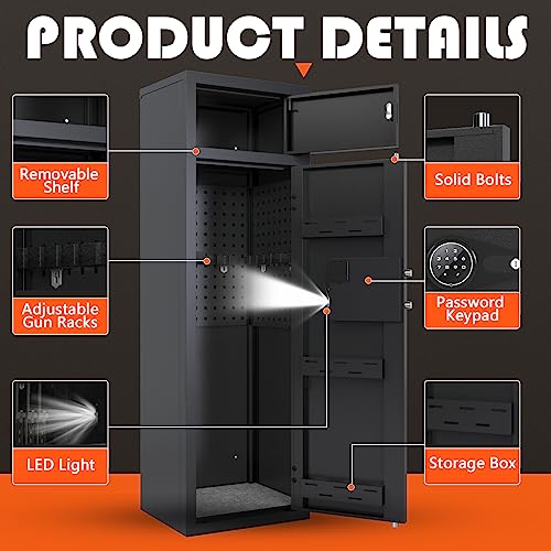 KAER 10-12 Gun Safe,Rifle Gun Safe for Home Rifle and Pistols,Gun Safes & Cabinets,Metal Gun Cabinet for Rifles and Shotguns,Shotguns Rifle Safe with Digital Keypad, Adjustable Shelves (Grey)