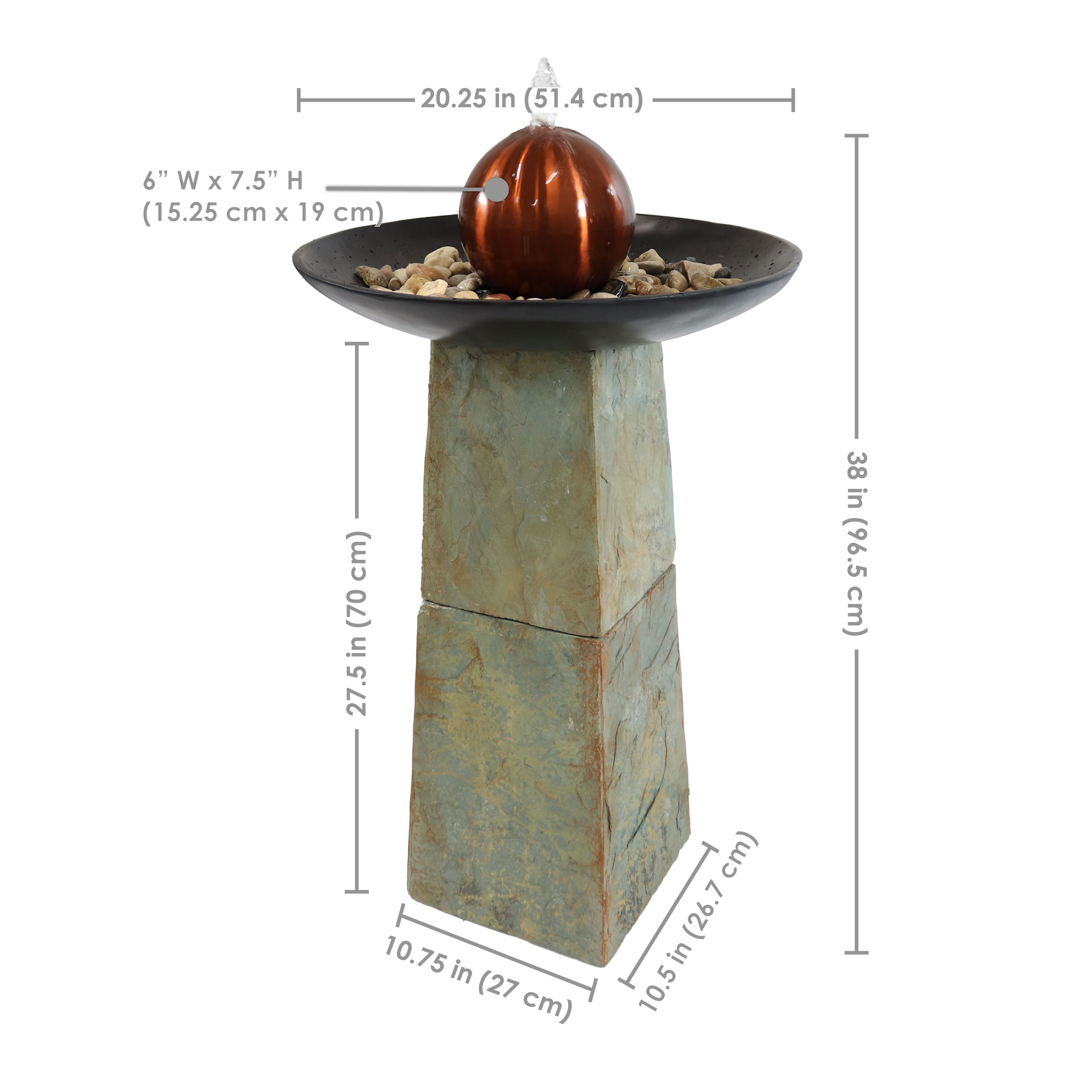 Sunnydaze Decorative Orb Slate Outdoor Water Fountain - 38" H