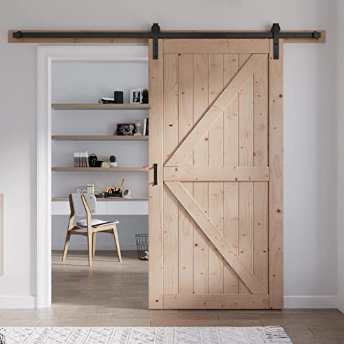 FREDBECK 48in x 80in Sliding Wood Barn Door with 8FT Barn Door Hardware Kit Included K Shape Solid Spruce Panel Sliding Door Double Surfaces Need to Assembly