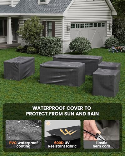 UDPATIO 8 Piece Aluminum Patio Furniture Set, Oversized Modern Outdoor Furniture Set with Olefin Fabric Cushion for Patio Deck Backyard, Dark Grey(with Waterproof Covers)