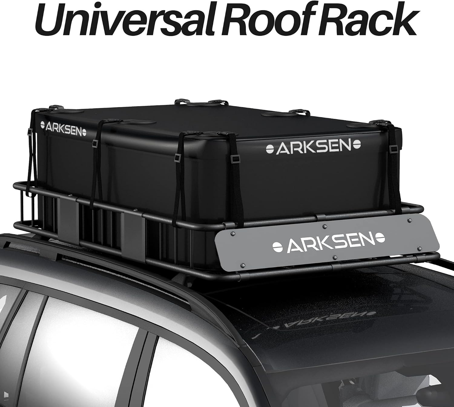 ARKSEN 84 Inch Universal Roof Rack Cargo Basket with Extension Soft-Shell Rooftop Cargo Carrier with Waterproof Car Roof Bag for SUV, Trucks, & Cars - Black
