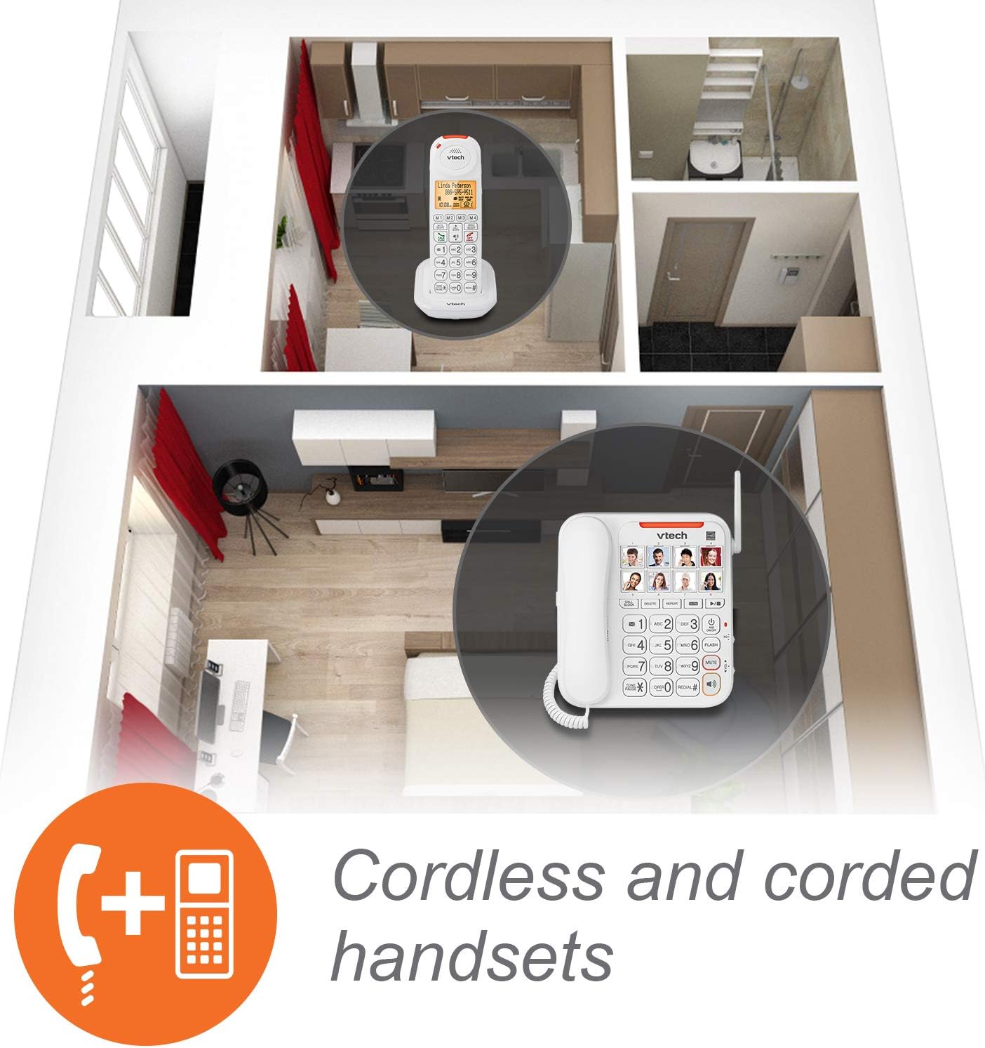 VTech SN5147 Amplified Corded/Cordless Senior Phone with Answering Machine, Call Blocking, 90dB Extra-loud Visual Ringer, One-touch Audio Assist on Handset up to 50dB, Big Buttons and Large Display