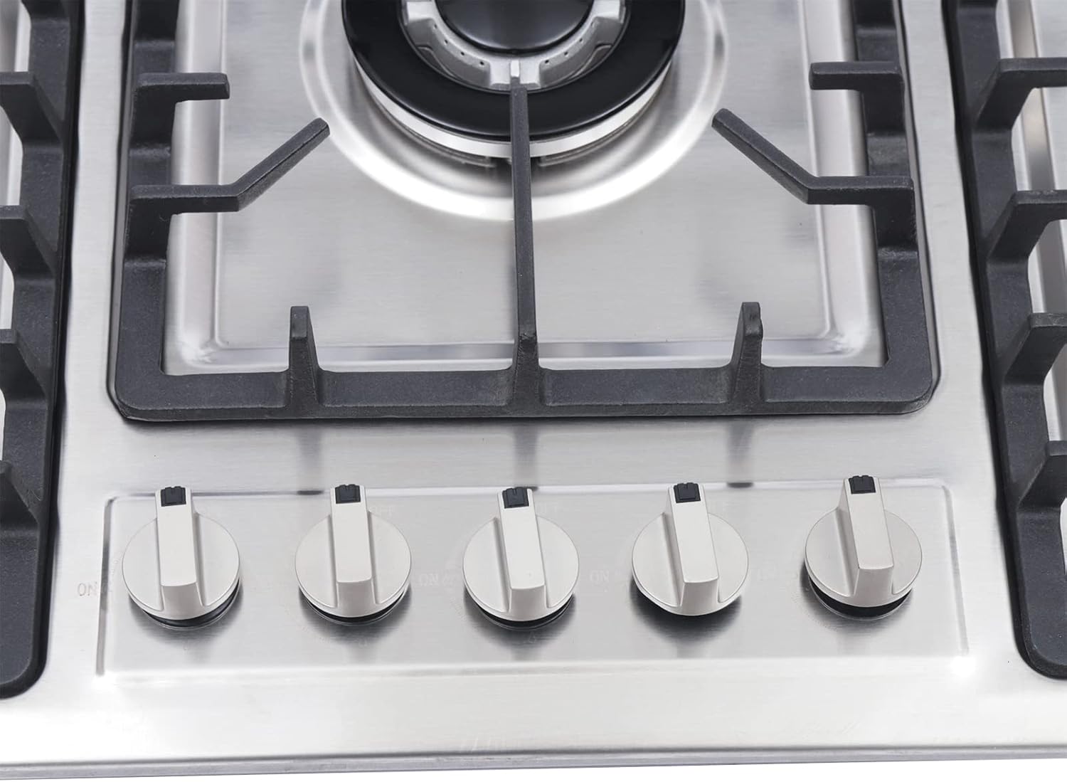 34 Inch Gas Cooktop 5 Burners Stainless Steel Gas Stove Top Built-in Gas Stove Cooktop Tempered Glass Panel LPG/NG Gas Cooktop Cooker Easy to Clean