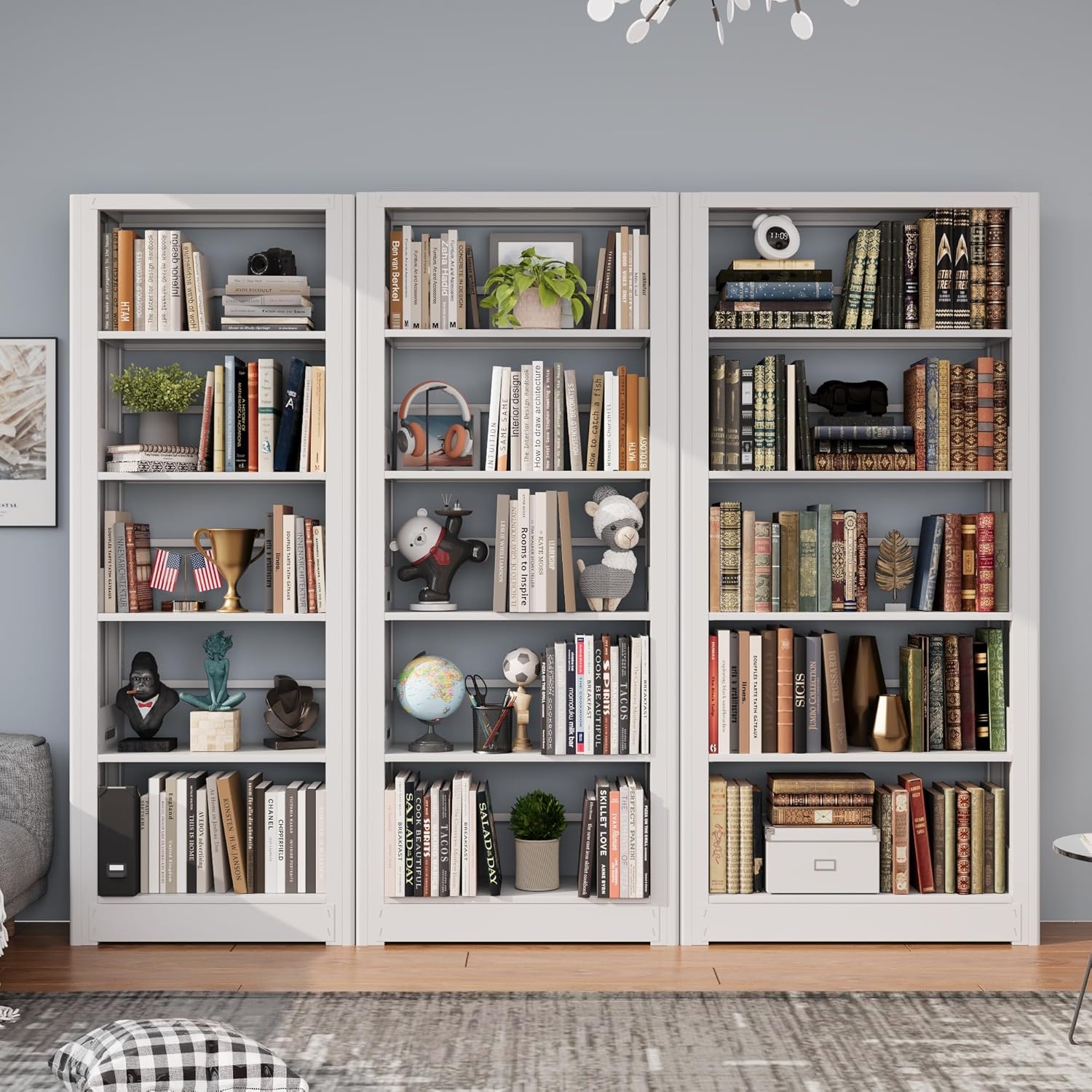 Metal Modern Bookshelf, 69”Tall Bookcase, 5-Tier Book Shelf with Adjustable Shelves, Heavy Duty Bookshelves, Modular Bookshelf for Library Shelves, Living Room, Office, Home, and Garage (White)
