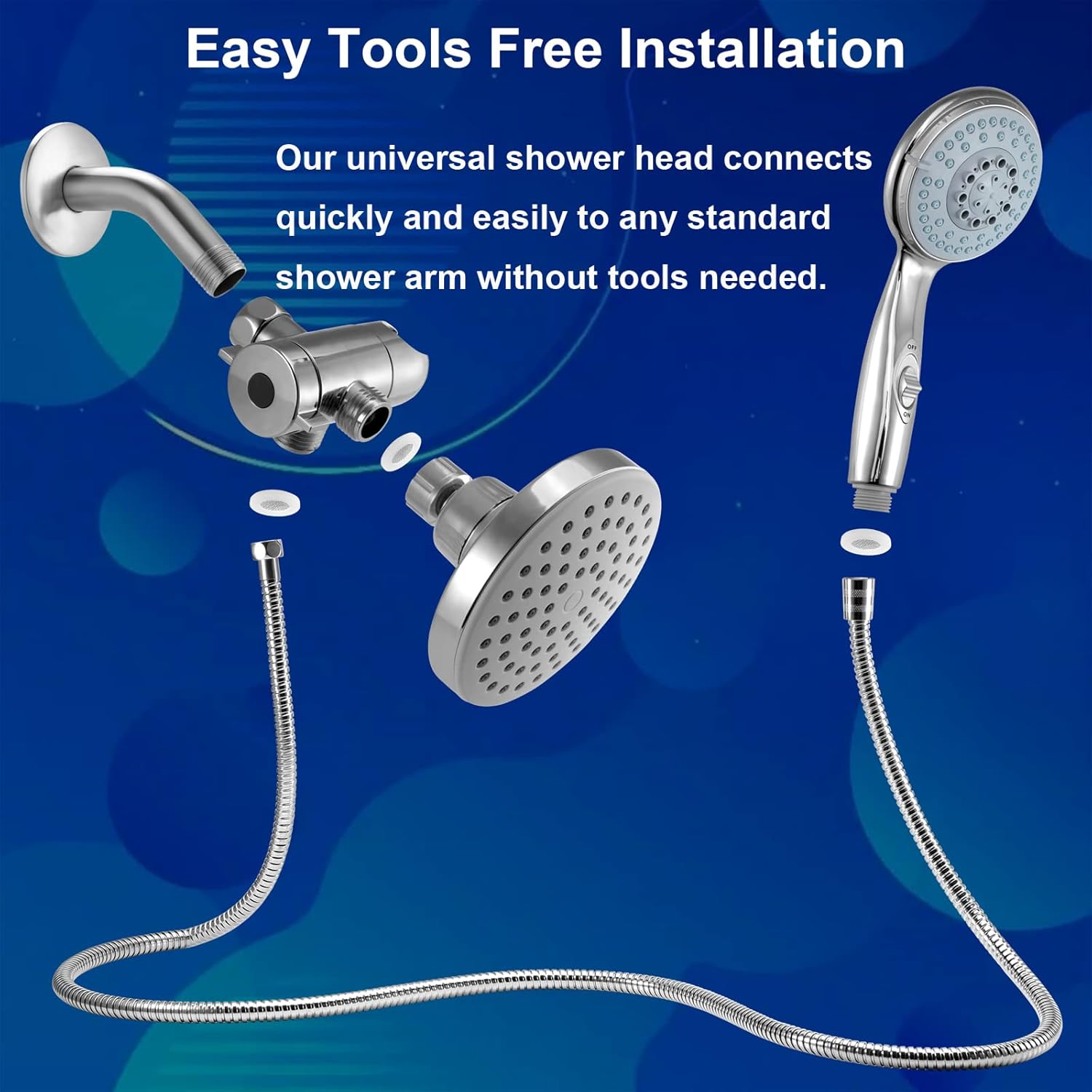 HauSun High Pressure Shower Head Combo, 5 Settings Handheld Shower Head with On/Off Switch & Rainfall Shower head, Premium 2-in-1 Dual Shower System with 6.5 FT Extra Long Hose,Chrome Pack of 2