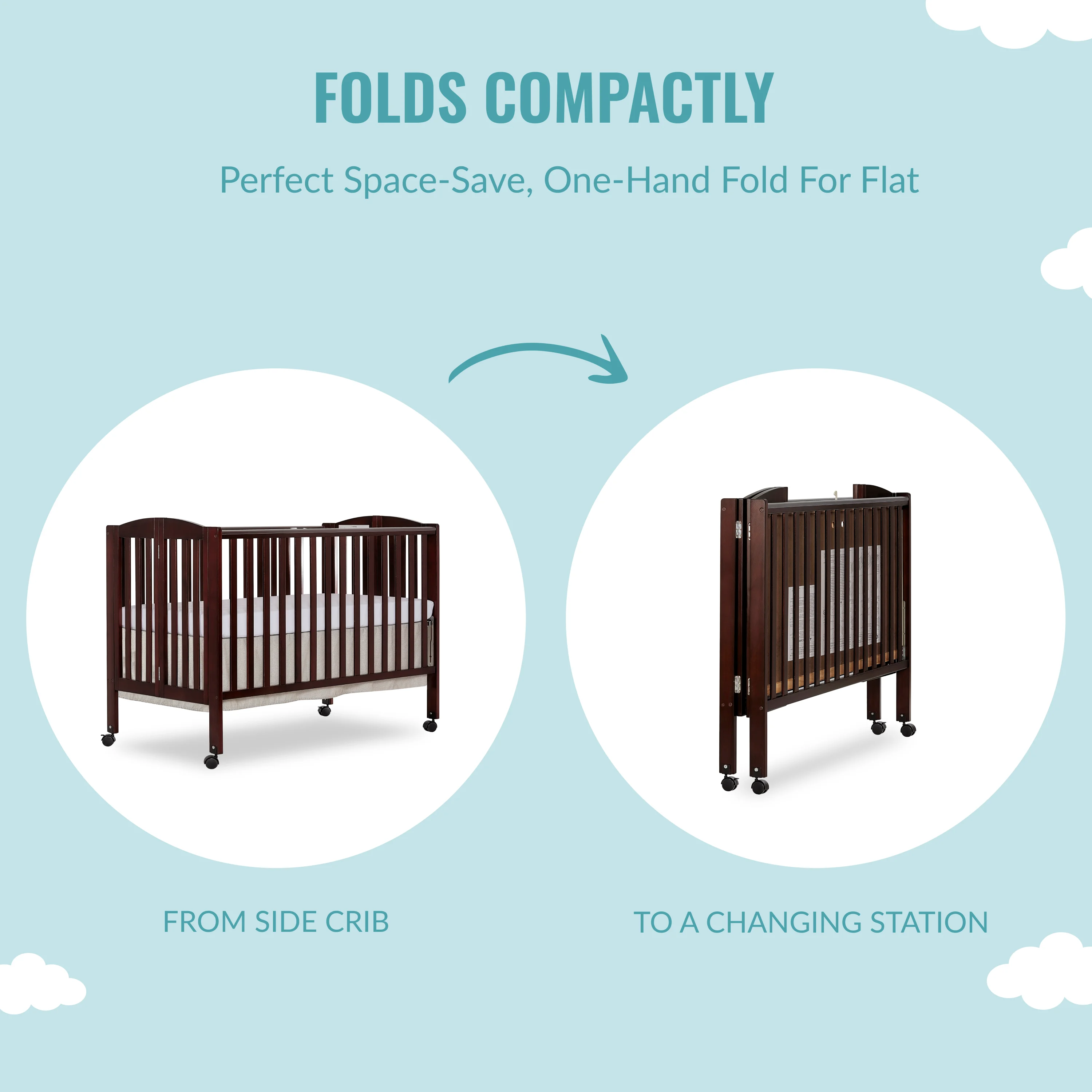Dream On Me Full Size 2-in-1 Folding Stationary Side Crib, Locking Wheels, Espresso