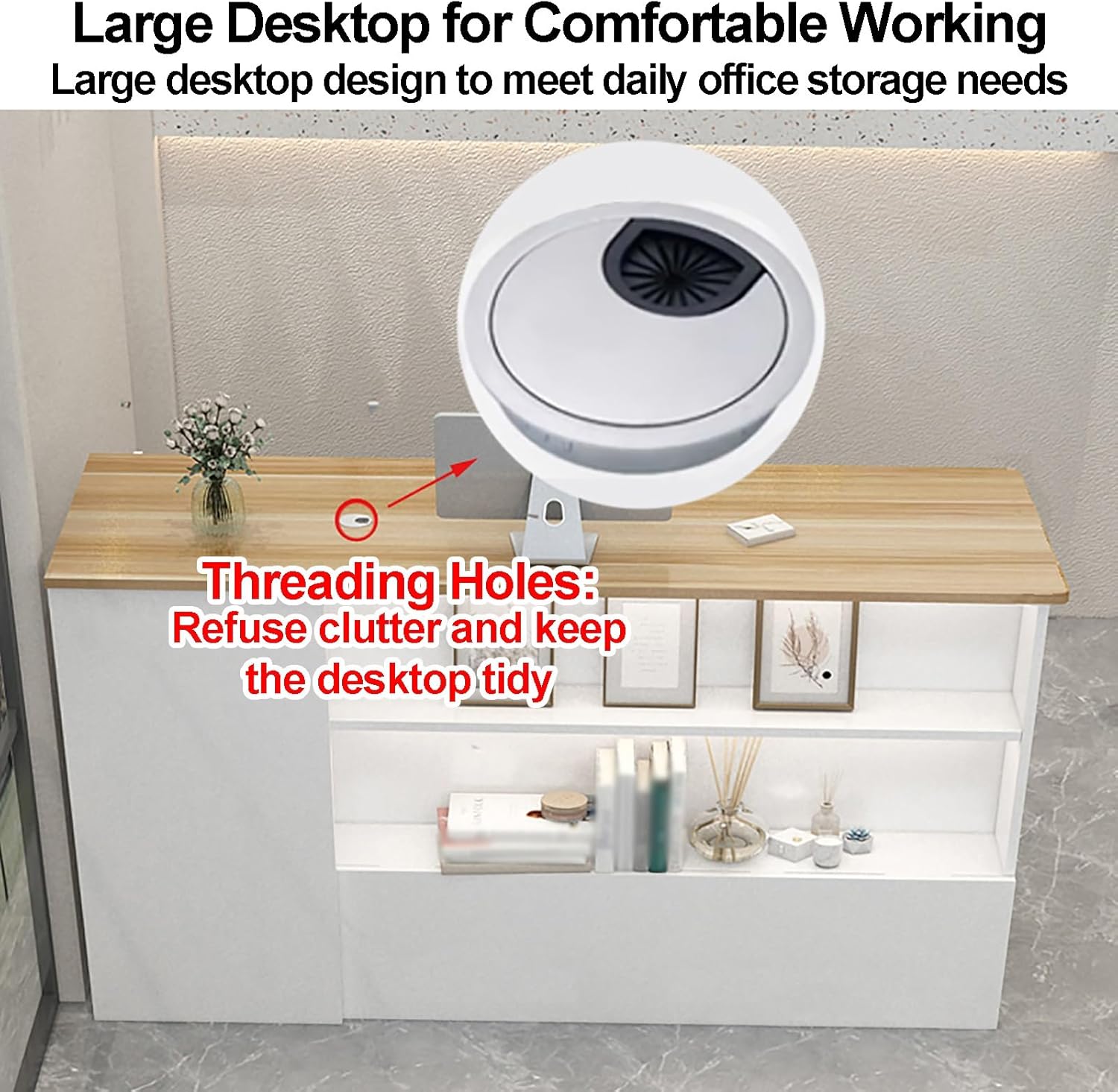 Reception Desk with Counter, Front Desk Reception Counter, Retail Counter Display Shelf & Lockable Drawers, Checkout Counter, for Salon Reception Room Checkout Office (E 2)