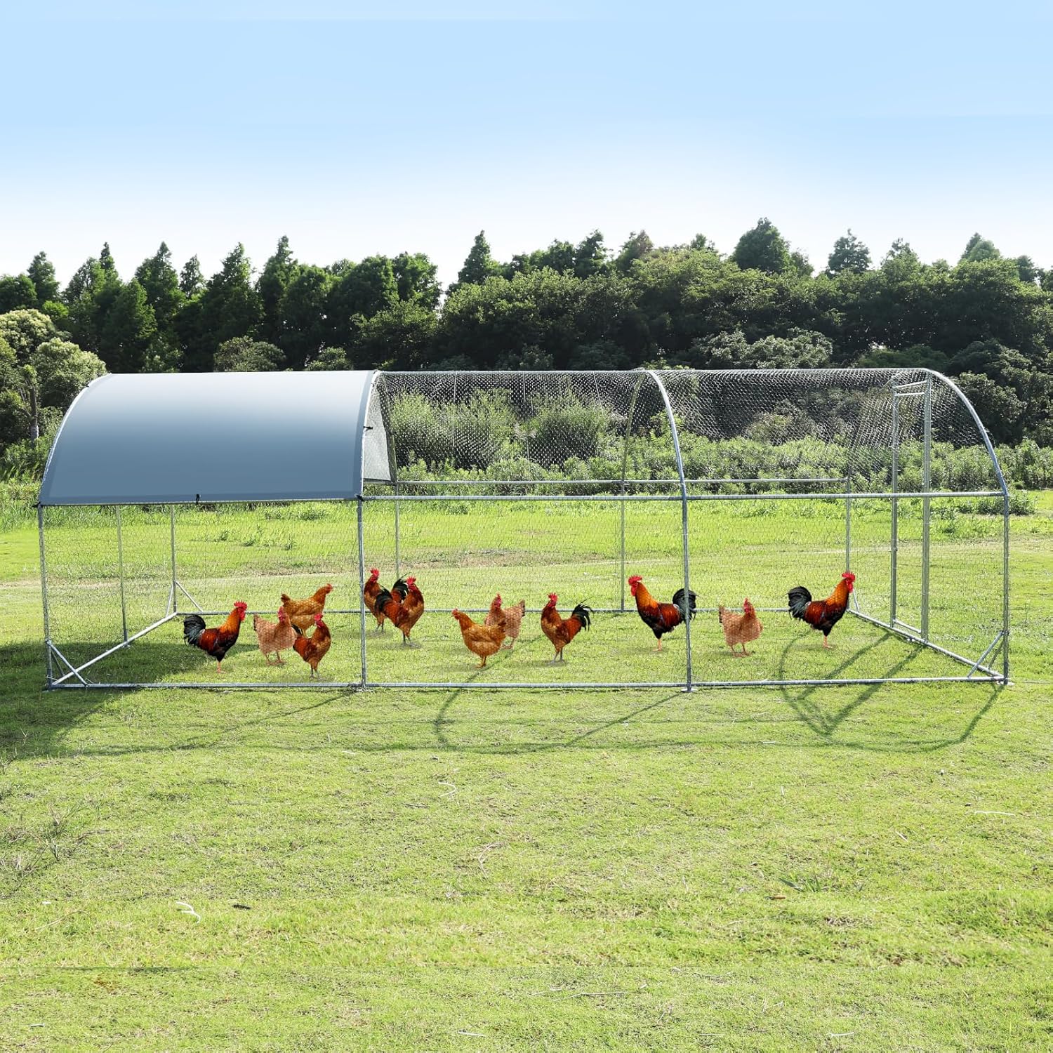 Large Metal Chicken Coop Walk-in Poultry Cage Chicken Run Pen Dog Kennel Duck House with Waterproof and Anti-Ultraviolet Cover for Outdoor Farm Use(9.2'W x 12.5'L x 6.5'H)