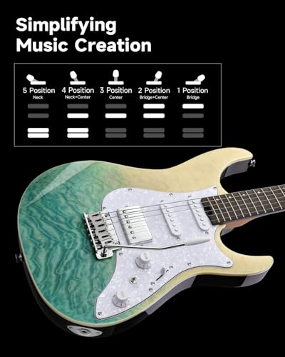 Donner 39 Inch Electric Guitar, DST-550 Color Gradient Poplar Body, Laurel Fretboard & Maple Veneer, 7 Tone Options, Tremolo Bridge, for Intermediate & Pro Players, Bonus Bag – Amethyst white burst