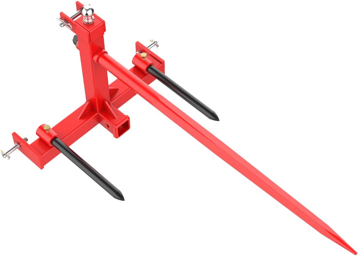 Sulythw 49” Hay Bale Spear 3 Point Trailer Hitch with 2" Receivers for Category 1 Tractors with 2 x 17” Stabilizer Spears 3000lbs Capacity & 1-7/8'' Trailer Ball Gooseneck Drawbar