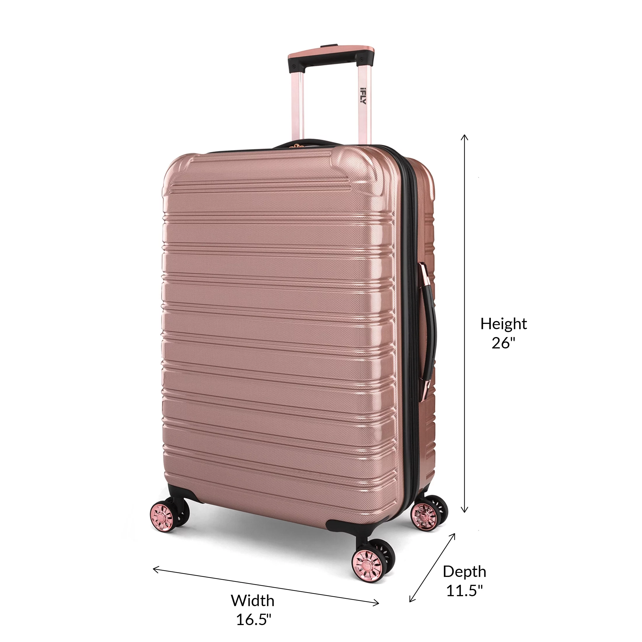 iFLY Hardside Luggage Fibertech 3 Piece Set, 20" Carry-on Luggage, 24" Checked Luggage and 28" Checked Luggage, Rose Gold