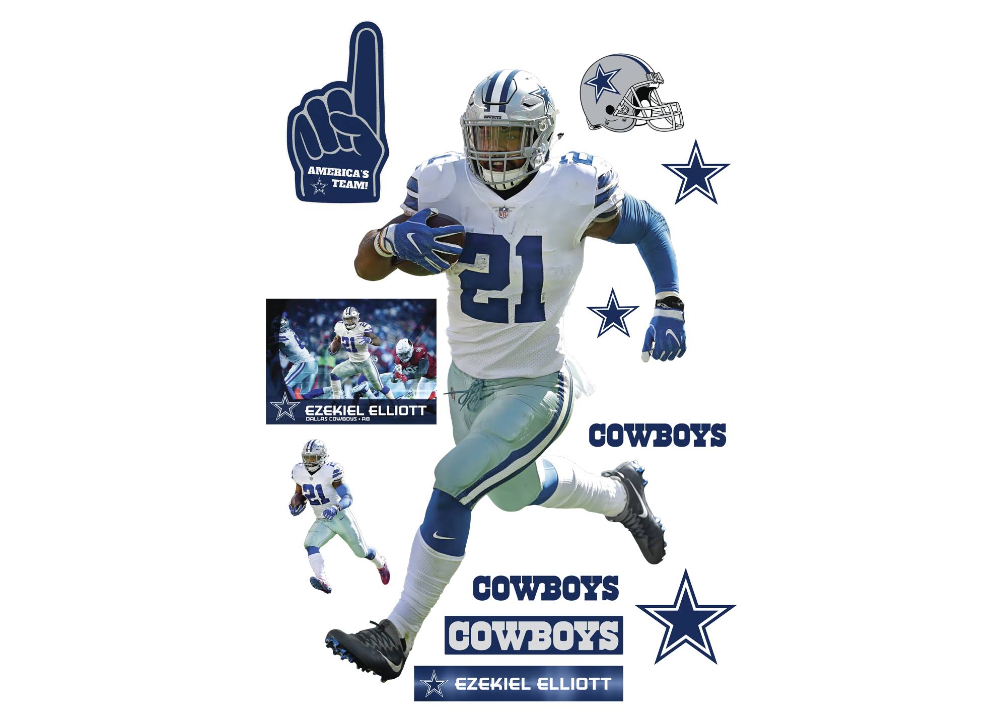 Ezekiel Elliott for Dallas Cowboys - Officially Licensed NFL Removable Wall Decal Giant Athlete + 2 Wall Decals (30x22W x 51x22H