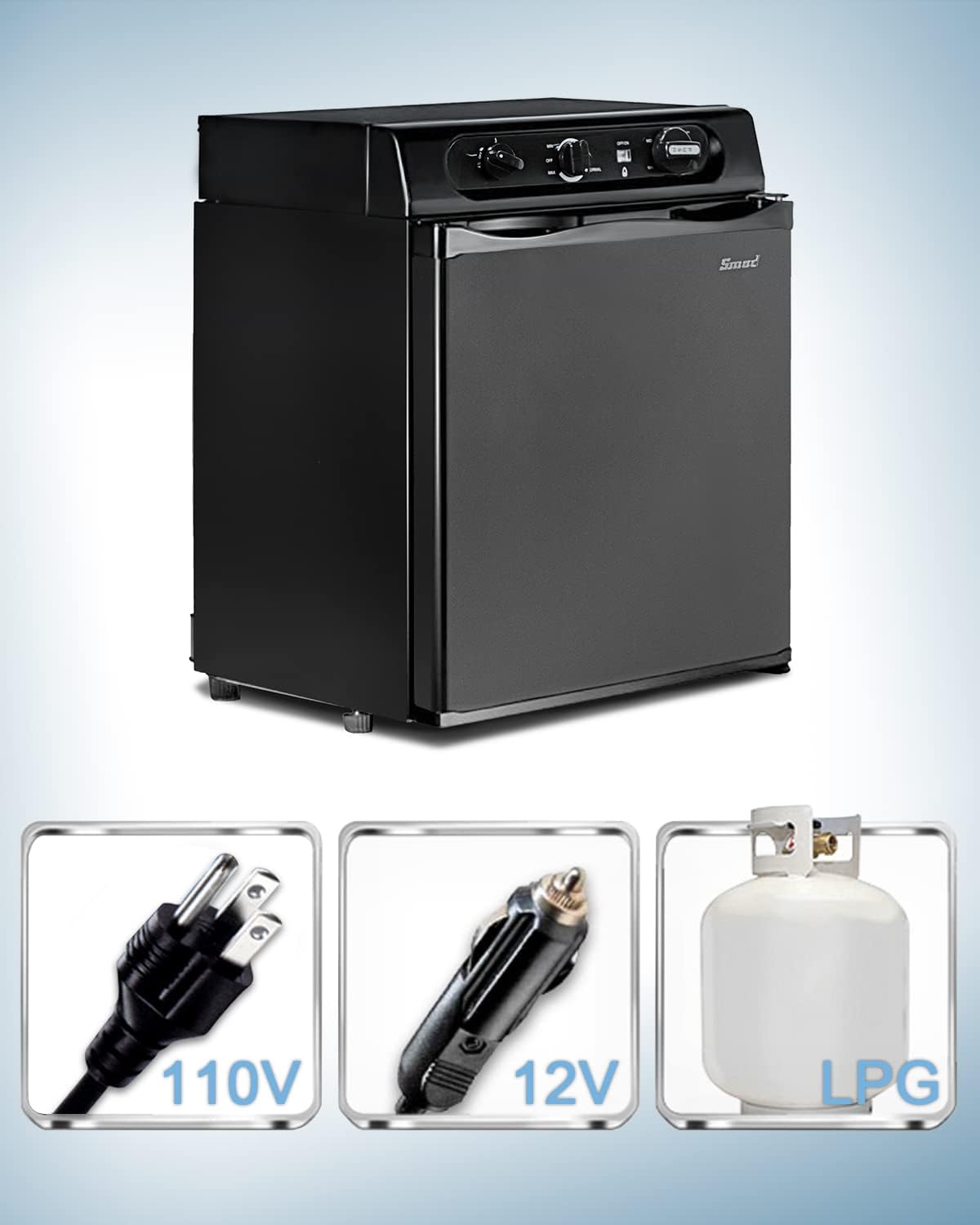 Smad Propane Refrigerator 3 Way Propane Fridge for RV Outdoor Camper Gas 110V 12V,1.4 Cu.ft.