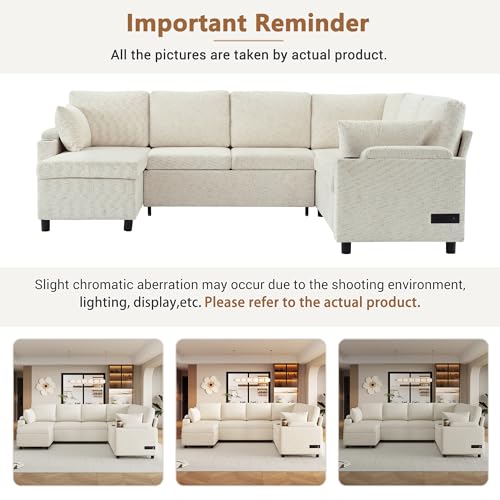Oversized U-Shaped Sectional Sofa Couch Plush Corduroy Upholstered Modular Deep Seat Sofa&Couch Sectional W/Right Facing Chaise Lounge and 7 Toss Pillows for Home Apartment Living Room Furniture Sets