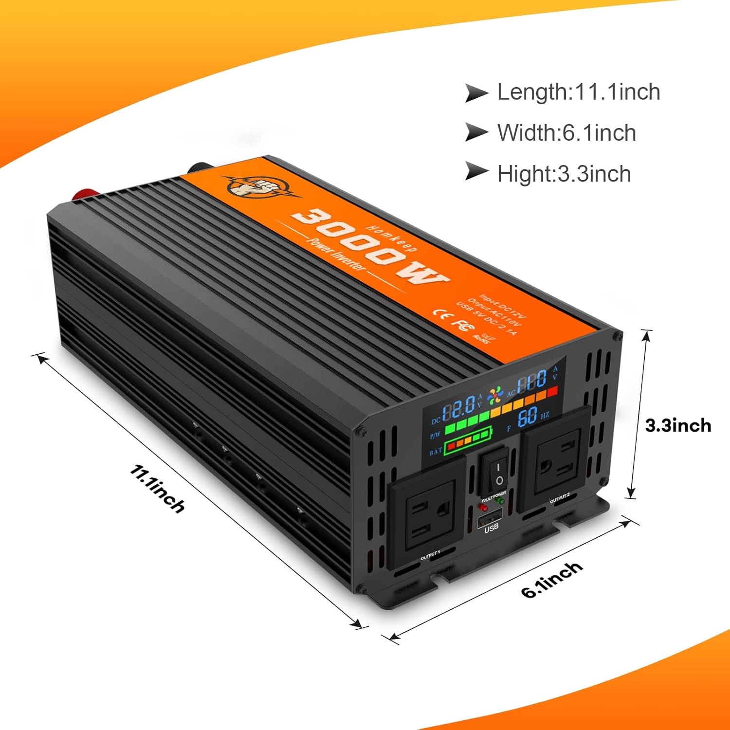 Power Inverter 2000 Watts 12V to 110V, Modified Sine Wave DC to AC Car/Home Converter, Dual 110V AC Outlets, USB Port, LED Display for Home, Outdoor, Camping, RV, Truck, Boat, Laptop and Emergency